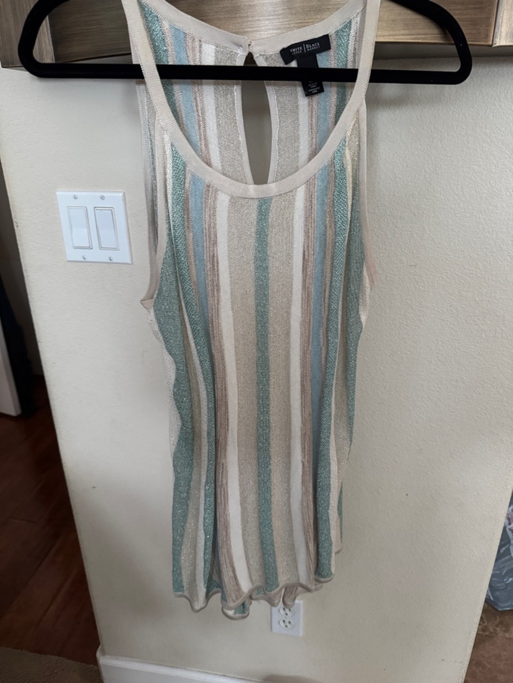 White House Black Market Cream, Teal & Beige Striped Sleeveless Tank